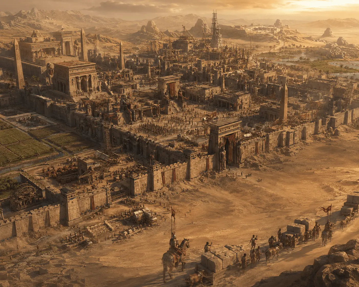 大型古代石造宮殿與庭院，呈現帝國城池建設與治理規模